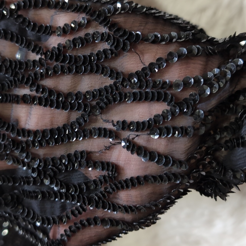 80s Vintage Silky Nites by Cherish Black Sequin & Beaded Cocktail Dress - Picture 5 of 15